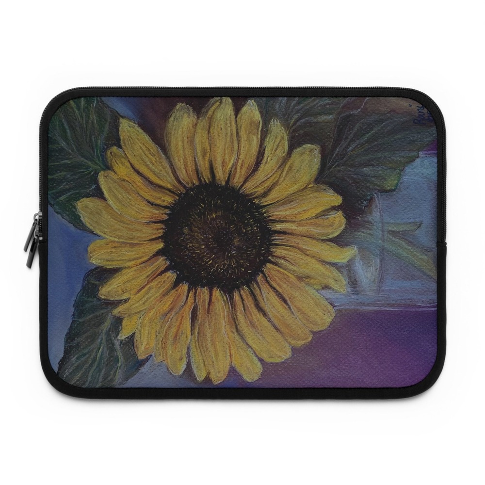 Laptop Sleeve 13 Macbook Air Sunflower Original Art Water Resistant Black Pink